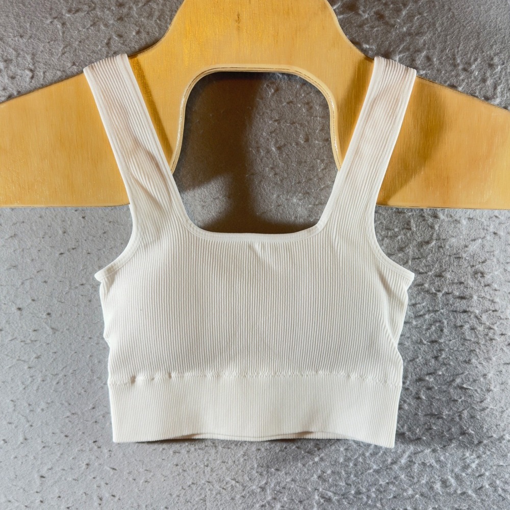 1413 |‎ NEW Zenana Ribbed Seamless Square Neck Padded Brahmi White Women L/XL